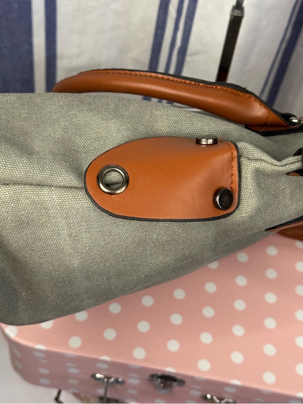 Paris Republique Stamped Gray Canvas Messenger Bag - Picture 9 of 11